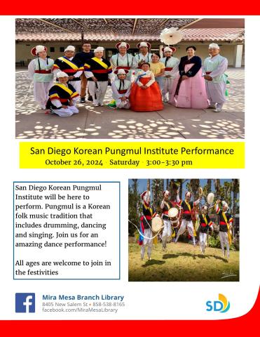 Group of people dressed in traditional costume and Korean drummers