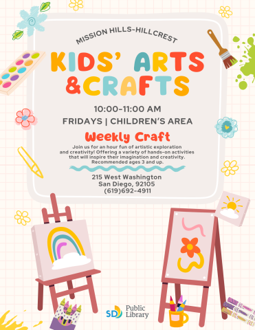 Flyer with event information of Kids Arts and Crafts program