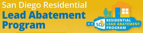 "San Diego Residential Lead Abatement" text next to logo featuring figures of an adult and child next to a house