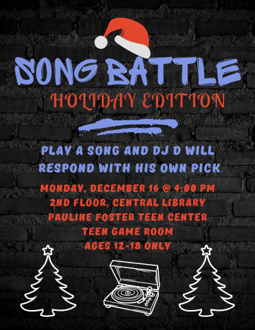 Song Battle with Librarian DJ D flyer. Holiday edition.