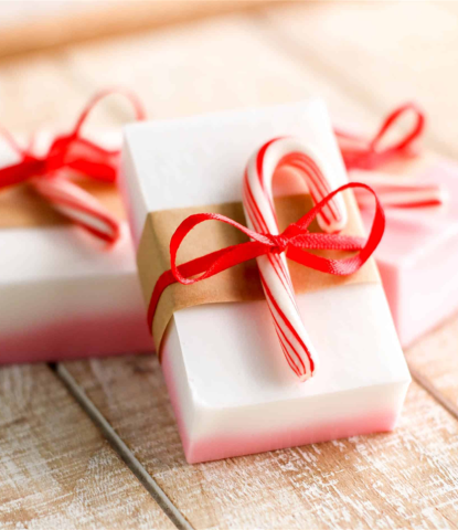 white soap with candy cane