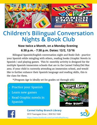 Join us for fun, games, and Bilingual Spanish/English conversation!