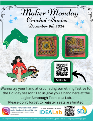 Wanna try your hand at crocheting something festive for the Holiday season? Let us give you a hand here at the Legler Benbough Teen idea Lab!