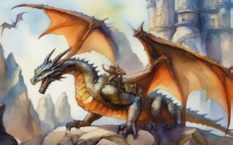 Dragon in front of castle 