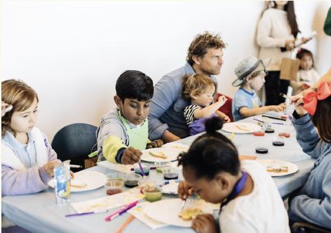 Children sitting at a table doing artwork. Photography: Daniel Lang for MCASD