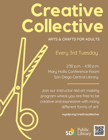 Program flyer for art class that occurs every 3rd Tuesday of the month