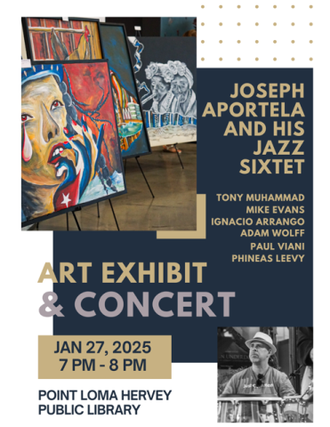 Art Exhibit & Concert flyer with Joseph Aportela and his Jazz Sixtet