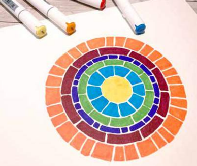 Drawing with rings of different colors and sizes