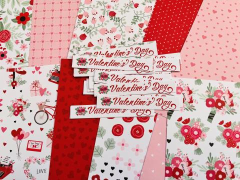 Valentine themed materials to make a festive banner