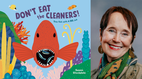 cover of book "don't eat the cleaners" and headshot of author susan stockdale