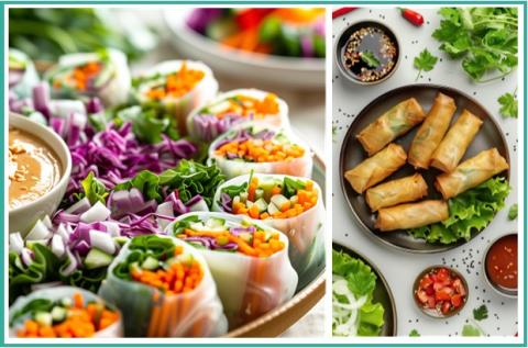 Photos of fresh and fried spring rolls