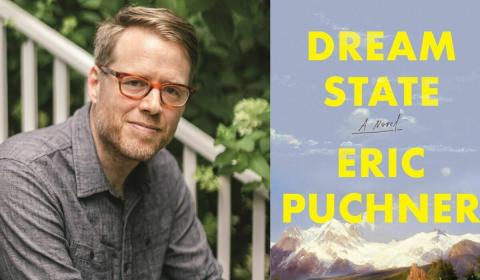Photo of Eric Puchner next to book cover from Dream State