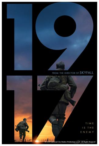 Numbers one, nine, one, and seven in large type with silhouettes of soldiers in the background.
