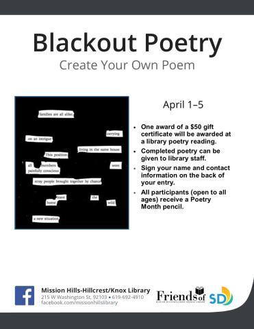 Flyer with event details and sample of a blackout poem