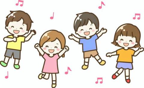 Cartoon Children Dancing with Music Notes in Background