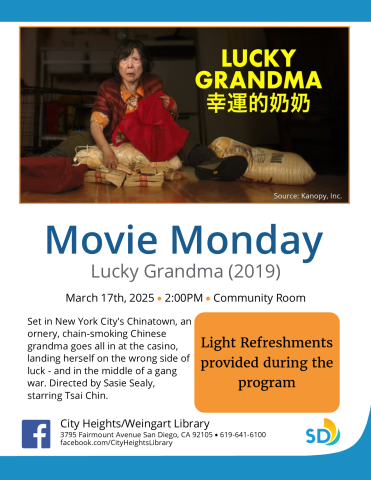 Lucky Grandma film screening on March 17 2025 at 2PM.