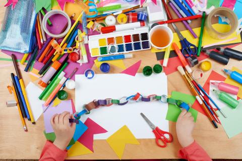 table with art and craft supplies