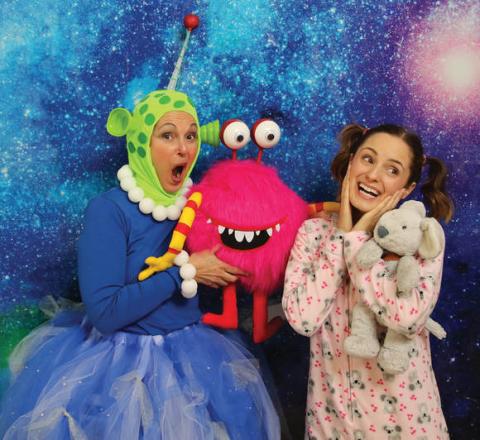 Ruth and Emelia with an alien puppet