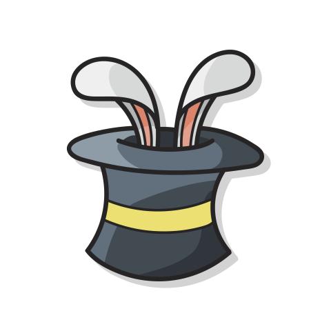 Drawing of rabbit ears poking out of a top hat