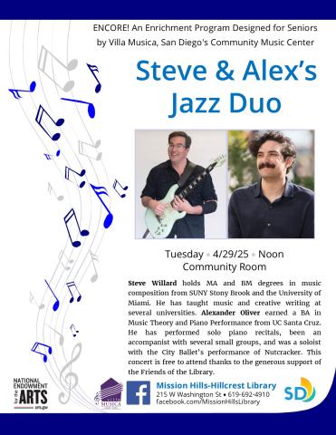 Flyer with concert details and photos of Steve Willard and Alex Oliver