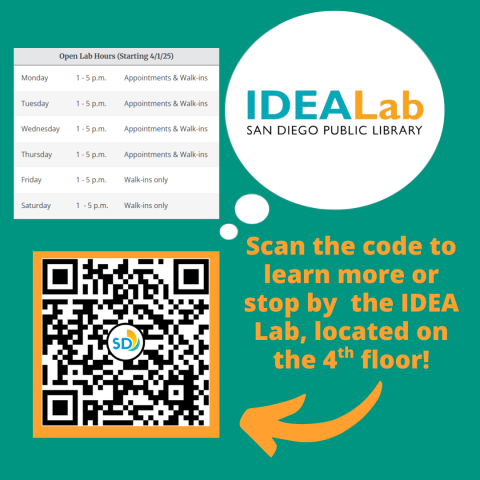 Visit SDPL's IDEA Lab, located on the 4th floor of the Central Library!