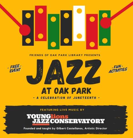 Stylized image of a vibraphone with the text "Jazz at Oak Park"