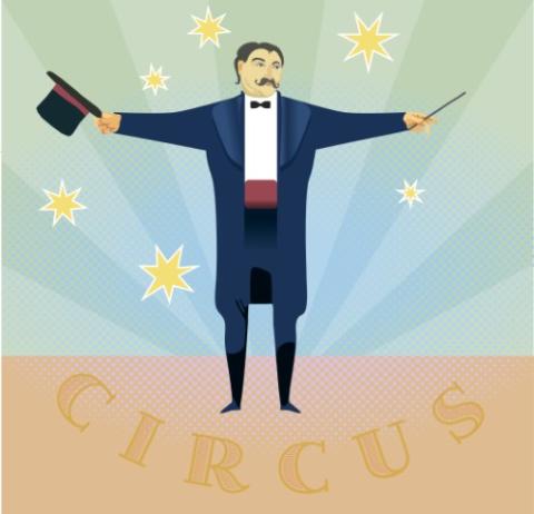 magician holding a hat and magic wand