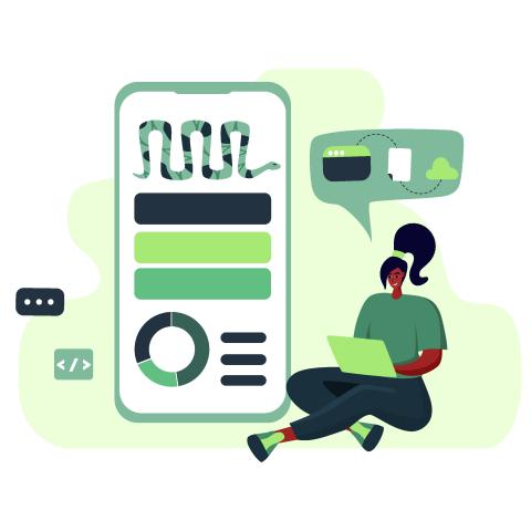 word-less illustration of woman designing and programming with Python