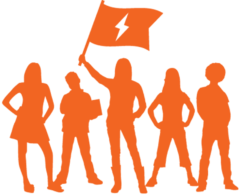 Logo - Shadow image of students standing with one holding a flag
