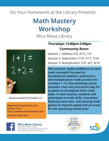 Promotional flyer with chalkboard and easy math problems on it