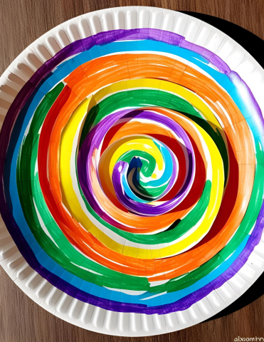 paper plate painted with a rainbow spiral