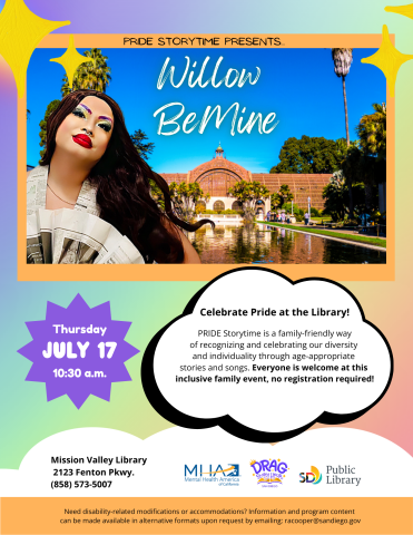 A queen with long black hair is standing in Balboa Park's iconic Botanical Garden with flowers, trees, and a blue sky