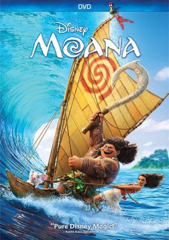 Cover of the Moana movie DVD with boat and main characters