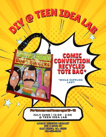 stars, lines, comic bubble, tote with cartoon characters