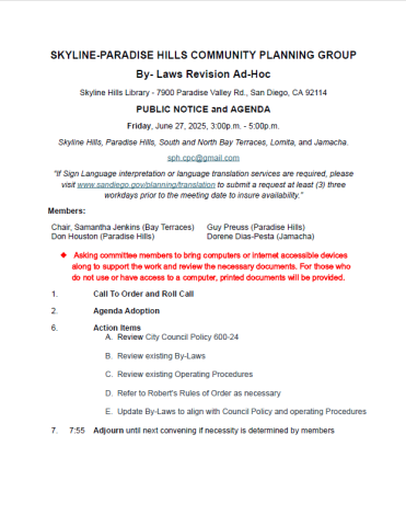 Ad-Hoc Agenda for Bylaws Revision