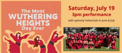 Cartoon images of a dancing woman in a red dress, next to a photo of red-dressed dancers