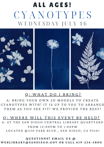 White images on a blue background