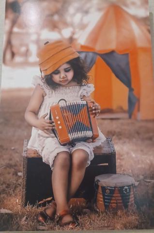 Artistic photograph of child playing accordion