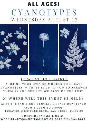 White images on a blue background