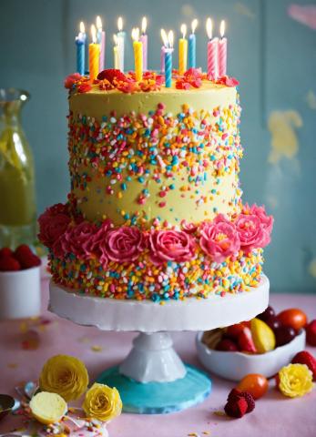 birthday cake with sprinkles and candles