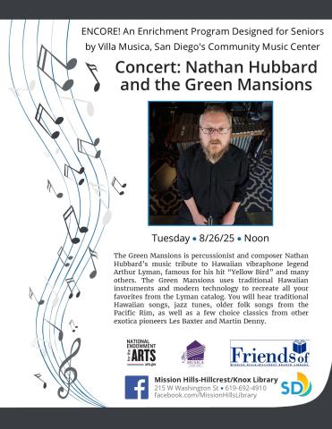 Flyer with concert details and photo of Nathan Hubbard