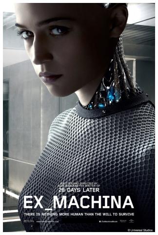 Close-up of a woman with exposed computer circuits in her neck.