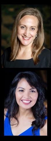 Publicity portrait-style photos of Lauren Rausch, top, and Ines Irawati, bottom