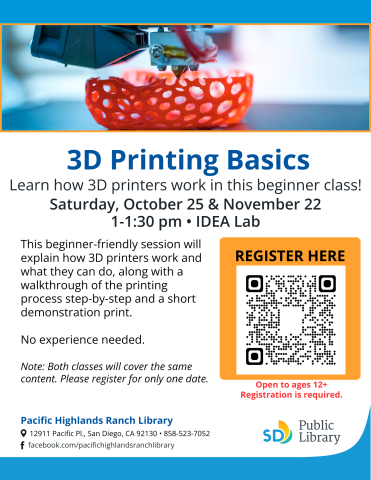 3D Printing Basics October and November 2025 flyer