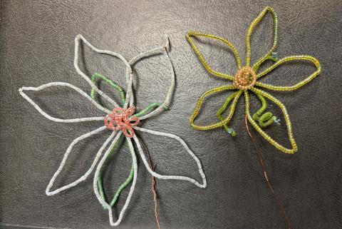 Two wire-beaded blossoms.  