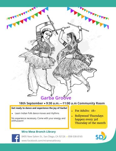 Two people dancing with colorful flag banner