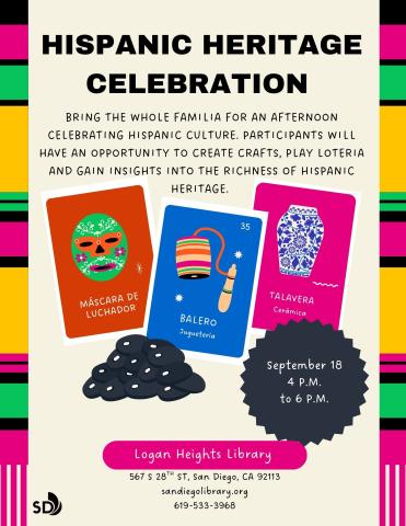 Hispanic Heritage Celebration event with loteria card pictures.