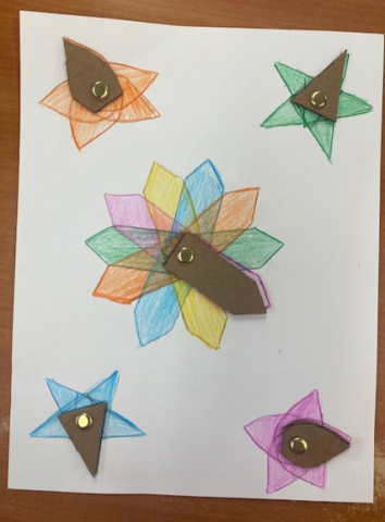 Piece of paper with five different shapes formed by rotational symmetry