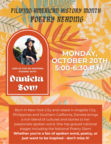 Image of Daniela Sow with heading: Filipino American History Month - Join us for an inspiring evening with Daniela Sow. 