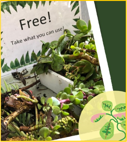 sign with plant cuttings and the word "free"